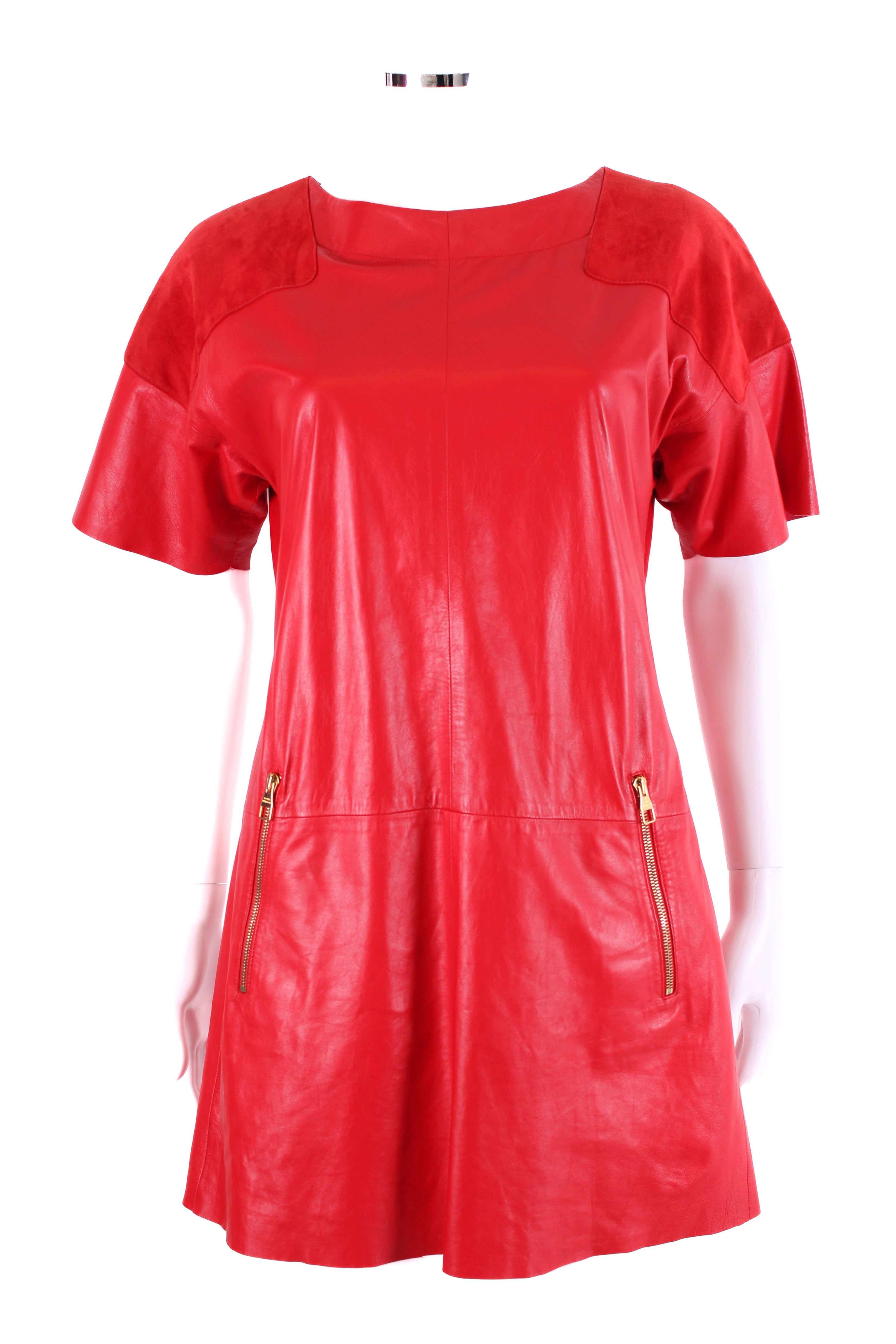 Louis Vuitton Leather Mini Dress Red 8