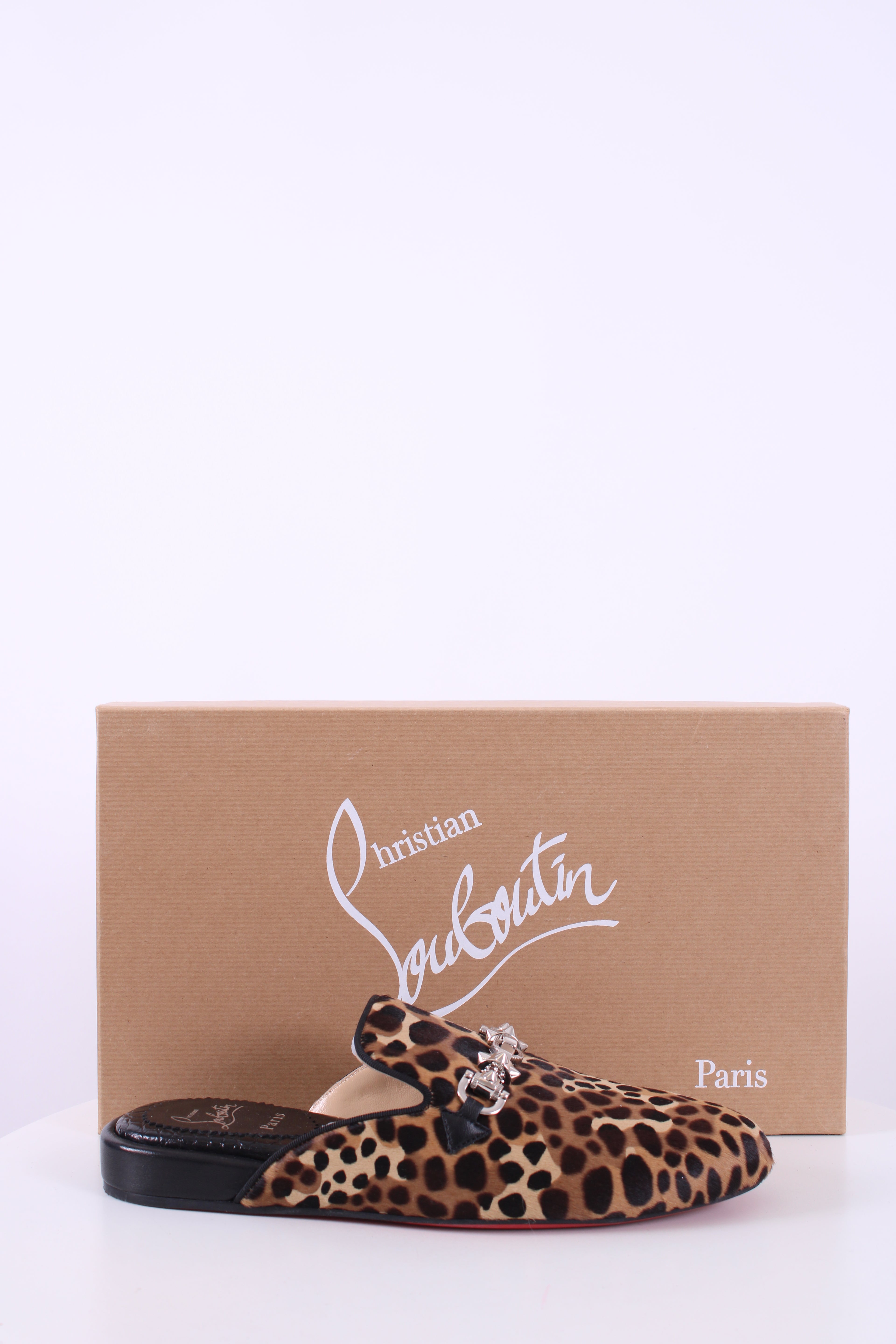 Christian Louboutin Pony Hair Mule Flats Leopard Print 37