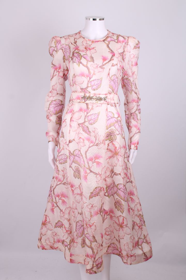 Zimmermann L/S Floral Belted Dress Pink S