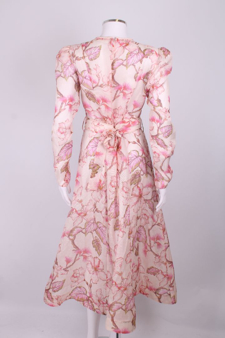 Zimmermann L/S Floral Belted Dress Pink S
