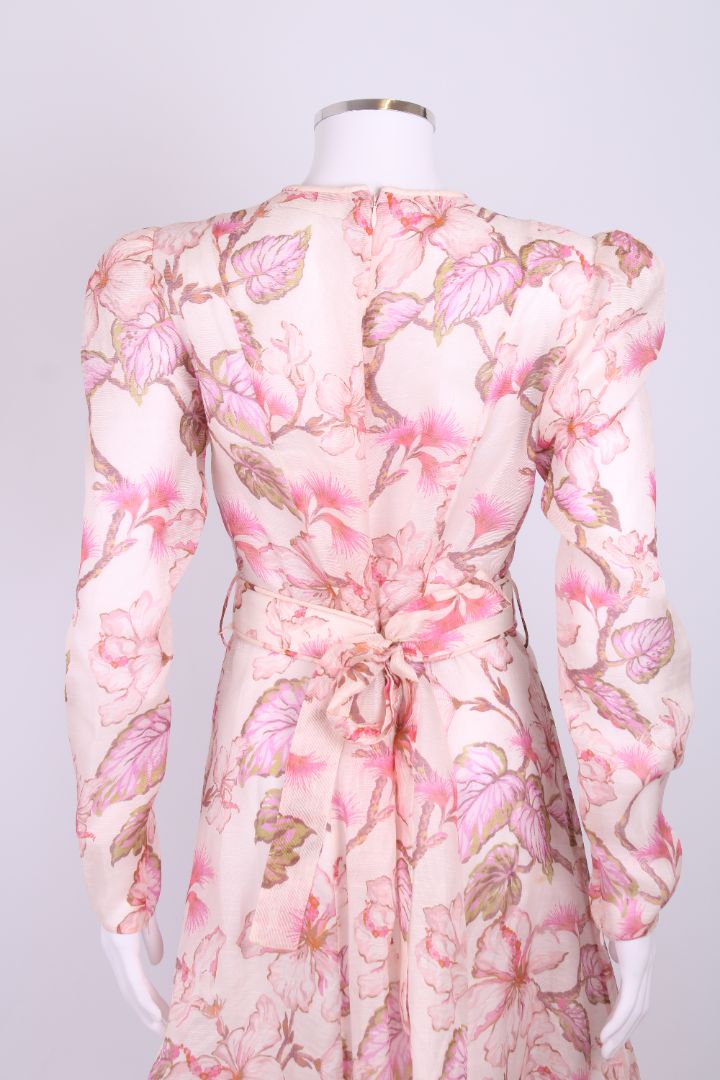 Zimmermann L/S Floral Belted Dress Pink S