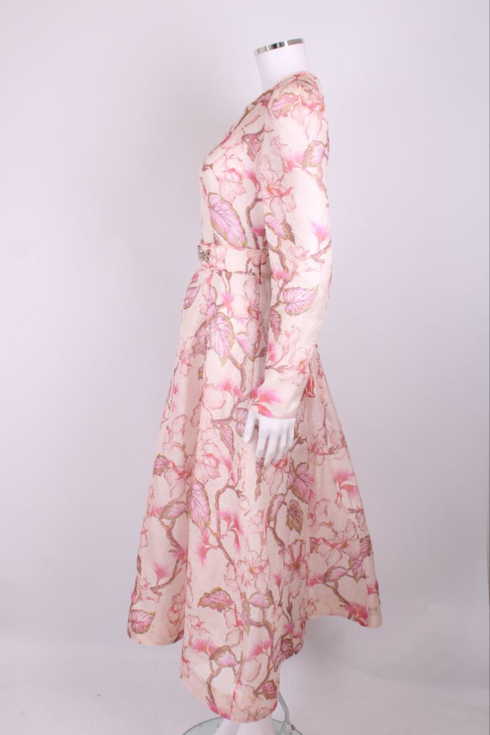 Zimmermann L/S Floral Belted Dress Pink S