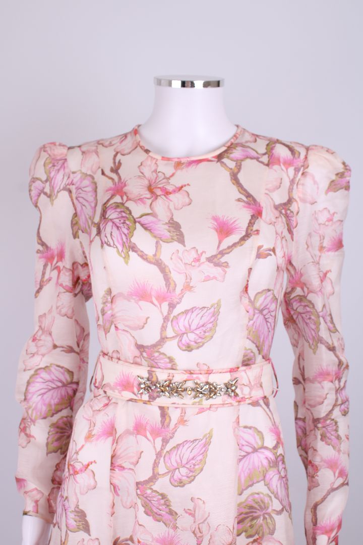 Zimmermann L/S Floral Belted Dress Pink S