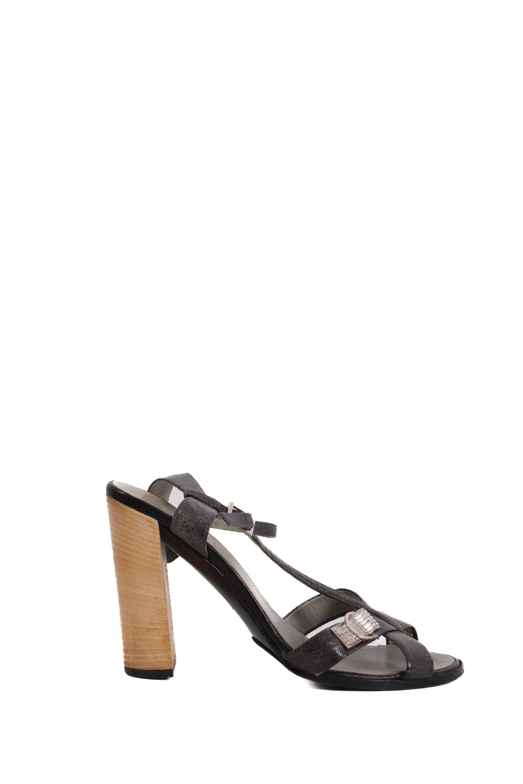 Gucci Crsytal Buckle Croc Effect Heels Silver 37
