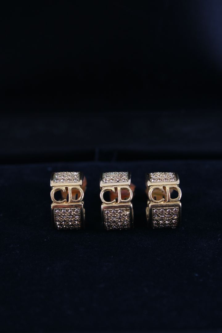 Dior X3 CD Diamante Clip On Earrings Gold Colour