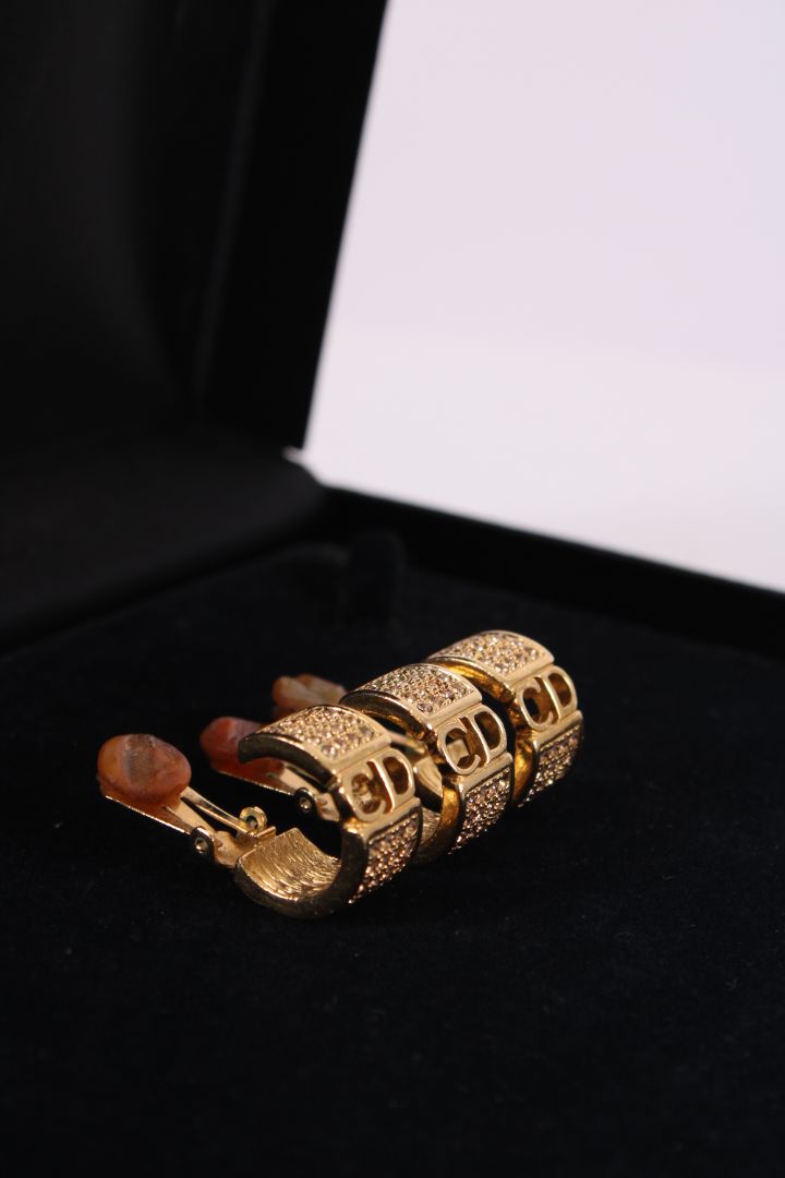 Dior X3 CD Diamante Clip On Earrings Gold Colour