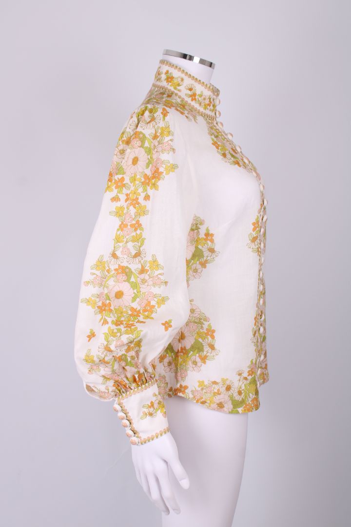 Zimmermann L/S Floral Blouse White/ Yellow S