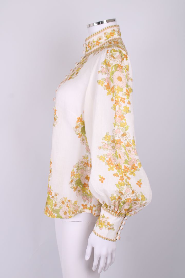 Zimmermann L/S Floral Blouse White/ Yellow S