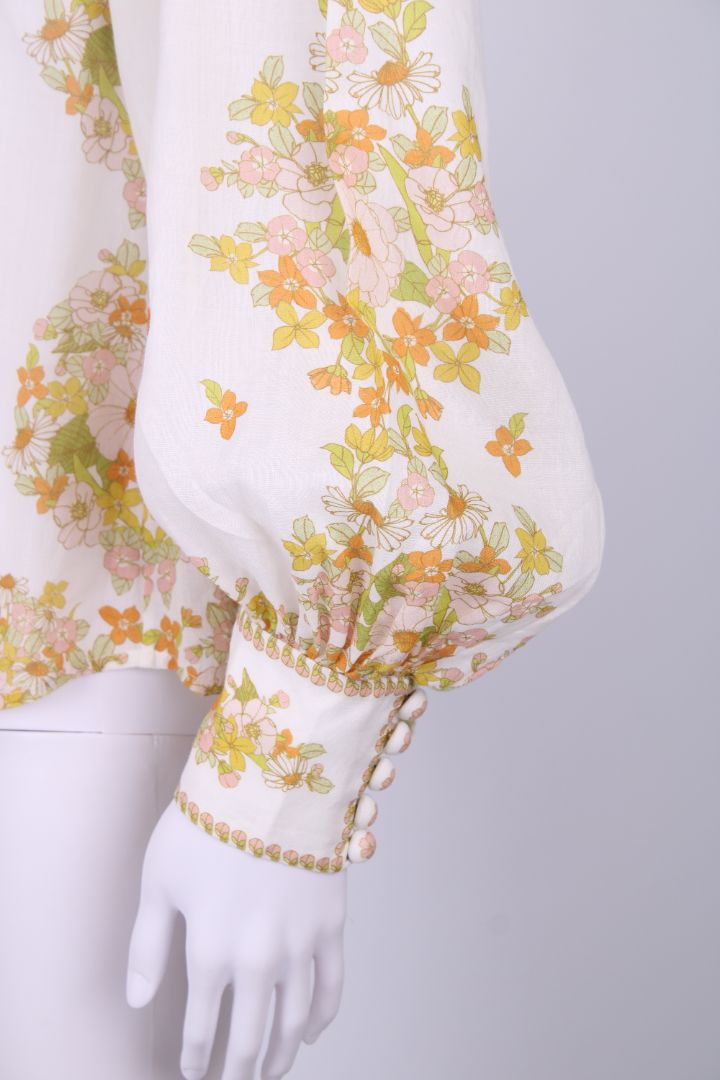 Zimmermann L/S Floral Blouse White/ Yellow S