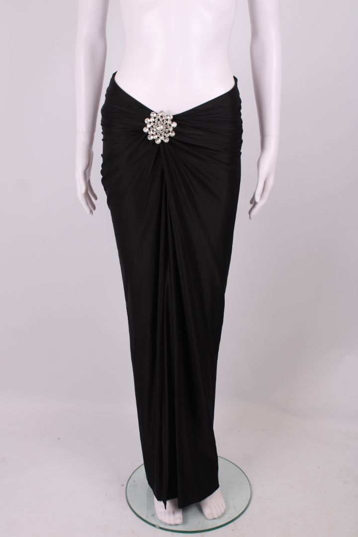 Paco Rabanne Crystal Brooch Draped Skirt Black 10