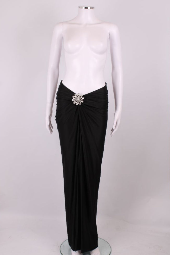 Paco Rabanne Crystal Brooch Draped Skirt Black 10