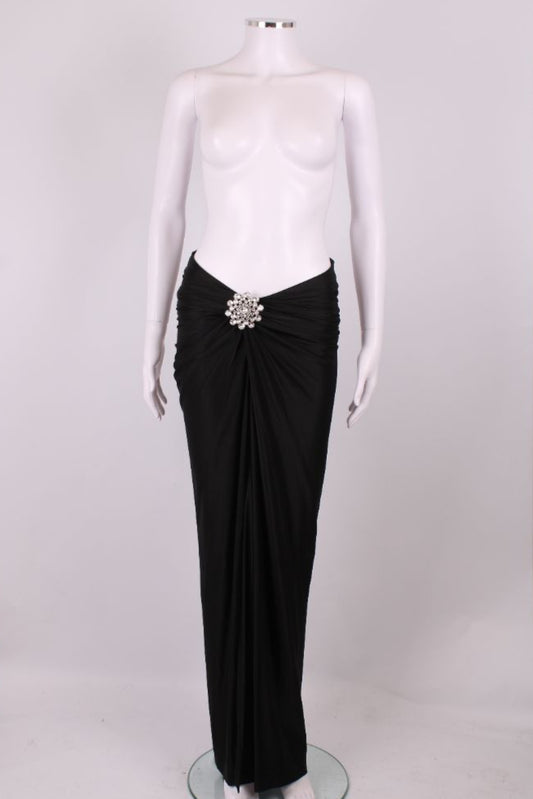 Paco Rabanne Crystal Brooch Draped Skirt Black 10
