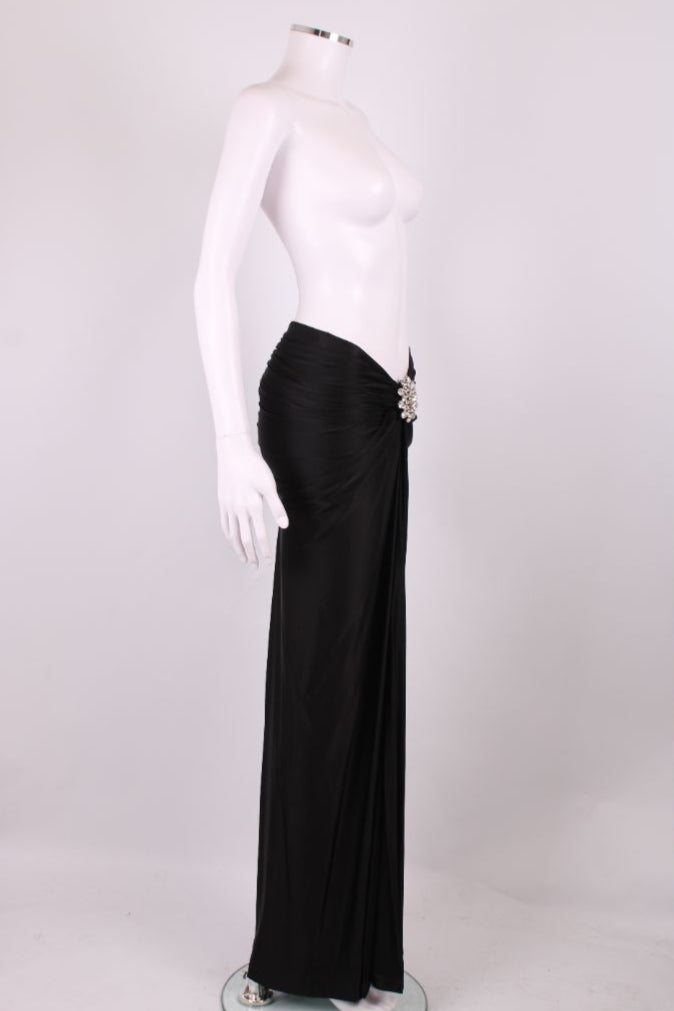 Paco Rabanne Crystal Brooch Draped Skirt Black 10
