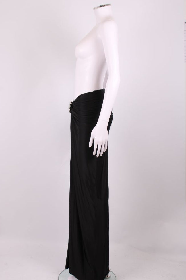 Paco Rabanne Crystal Brooch Draped Skirt Black 10