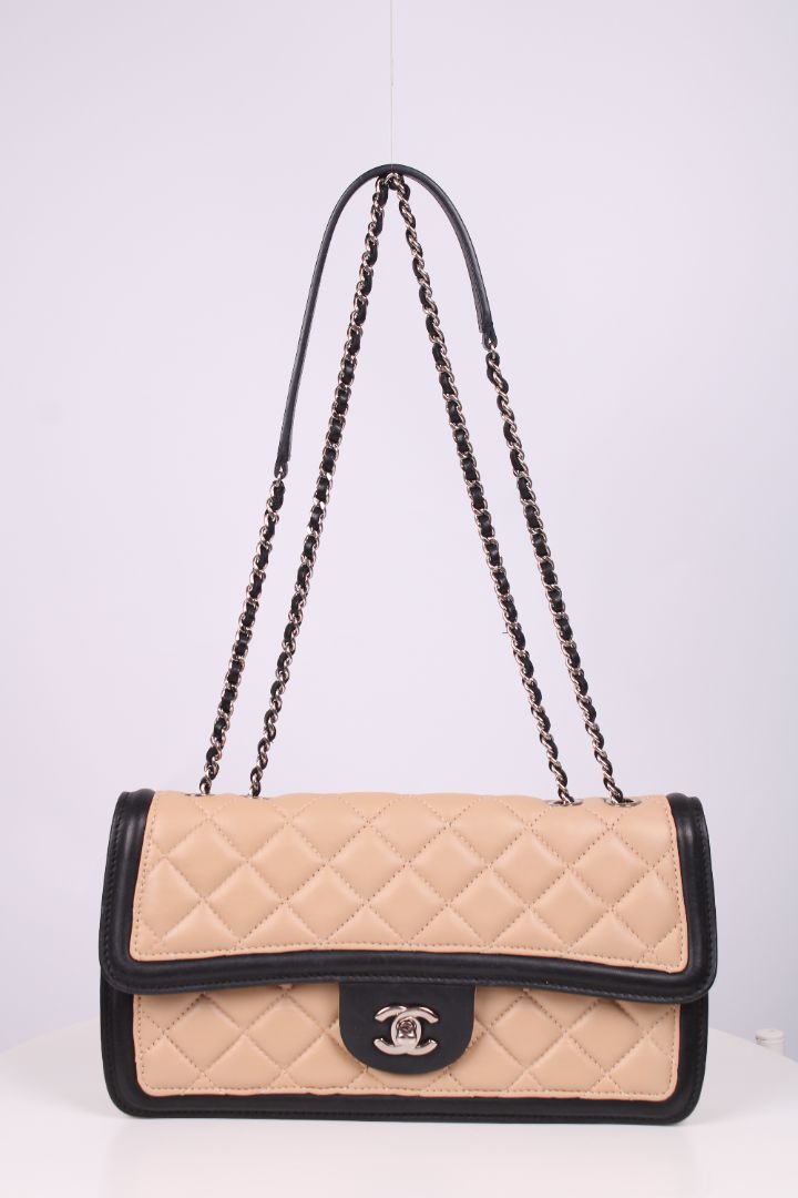 Chanel Tricolour Quilted Graphic Flap Bag Tan/ Cream