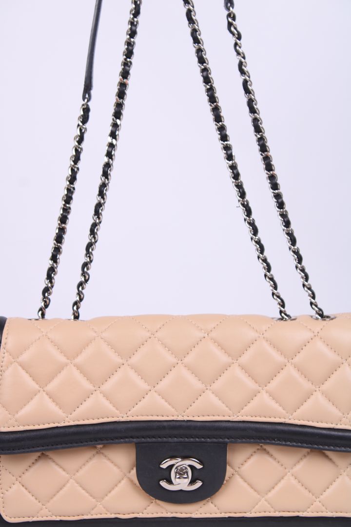 Chanel Tricolour Quilted Graphic Flap Bag Tan/ Cream