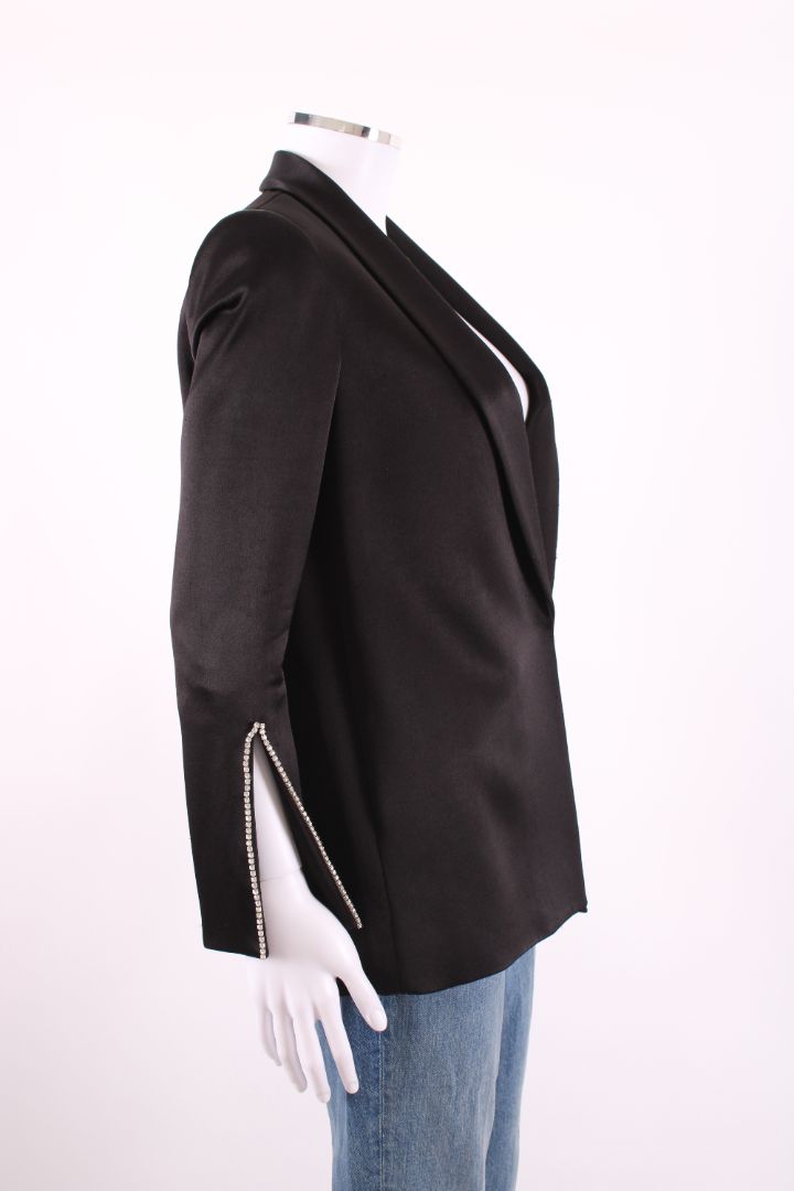 Alice & Olivia Crustal Cuff Satin Blazer Black XS
