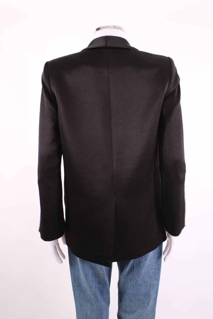 Alice & Olivia Crustal Cuff Satin Blazer Black XS