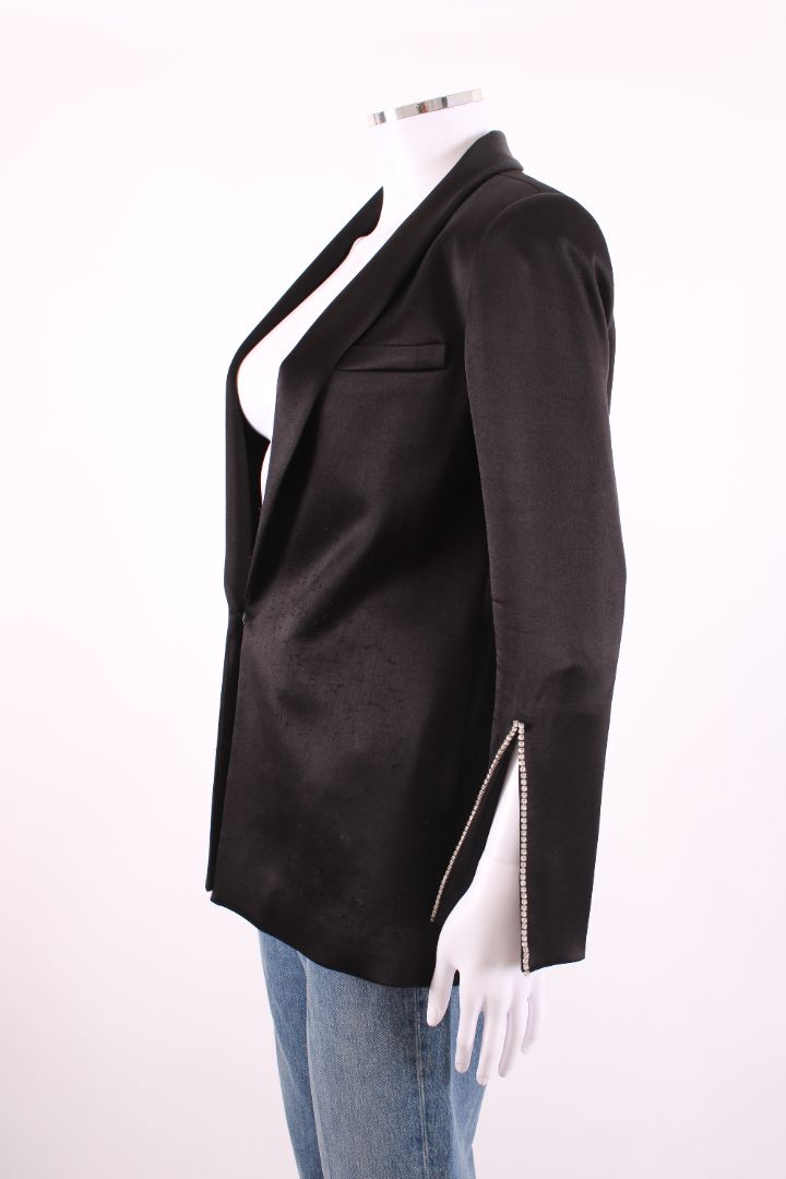 Alice & Olivia Crustal Cuff Satin Blazer Black XS