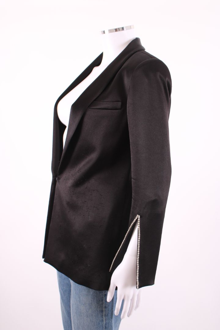 Alice & Olivia Crustal Cuff Satin Blazer Black XS