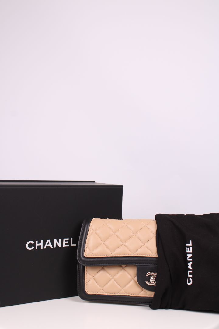 Chanel Tricolour Quilted Graphic Flap Bag Tan/ Cream