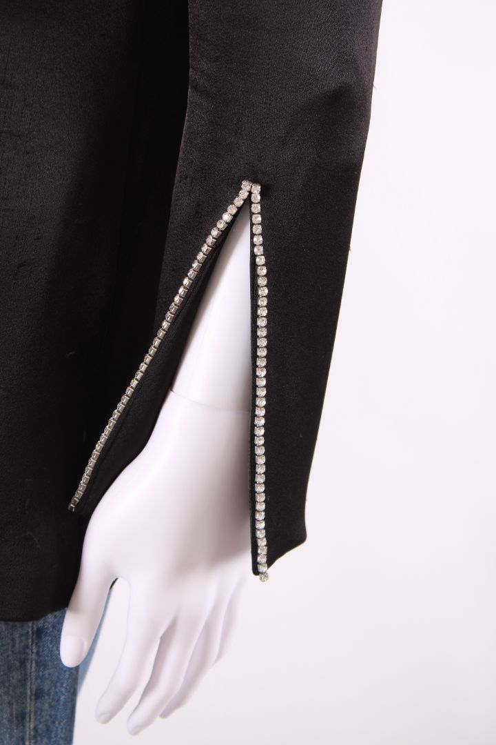 Alice & Olivia Crustal Cuff Satin Blazer Black XS