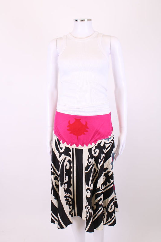 Dries Van Noten Print Skirt Black/ Pink 10