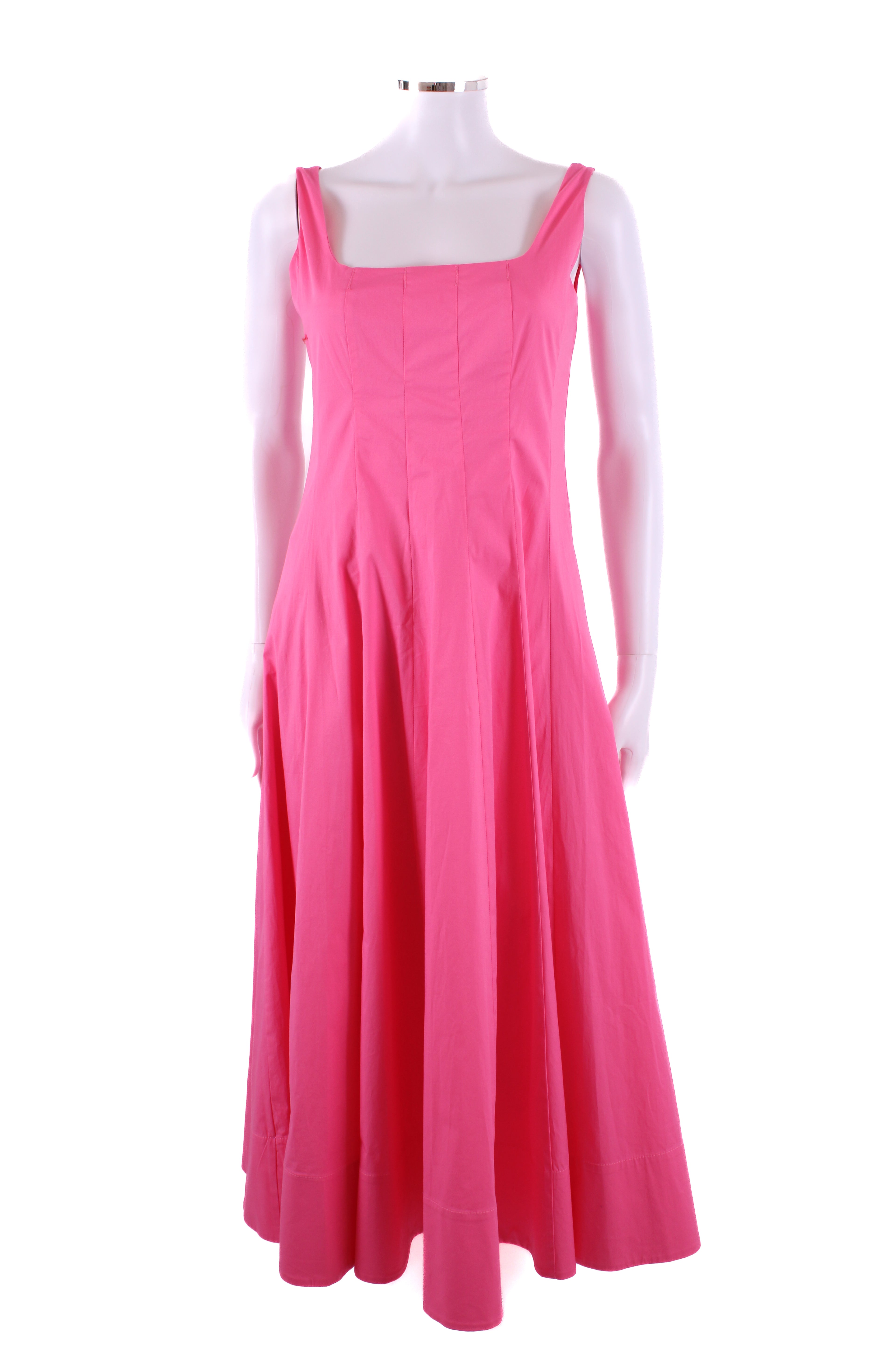 STAUD Willow Pleated Coton Dress Pink UK 8