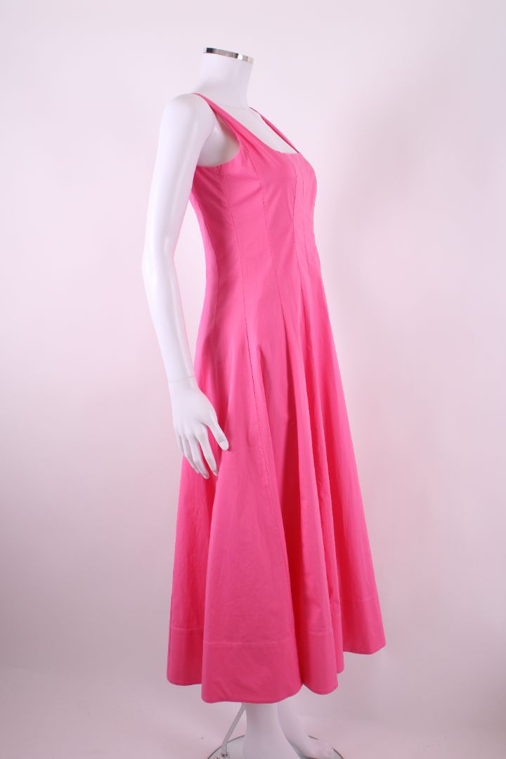 STAUD Willow Pleated Coton Dress Pink UK 8
