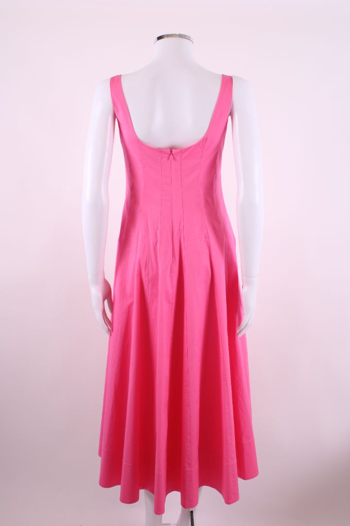 STAUD Willow Pleated Coton Dress Pink UK 8