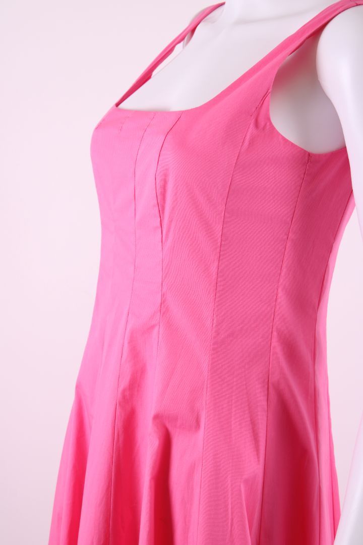 STAUD Willow Pleated Coton Dress Pink UK 8
