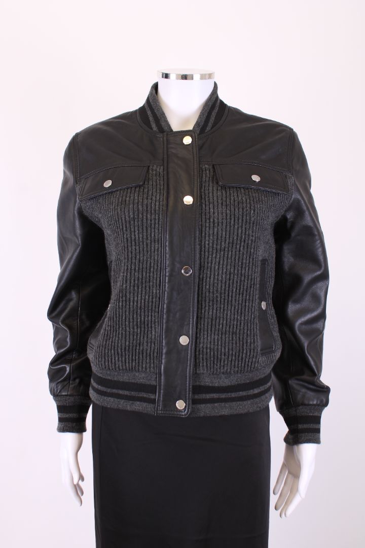 Claudie Pierlot Knit/ Leather Jacket Black/ Grey 8