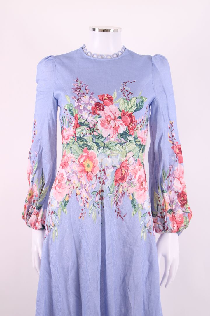 Zimmermann L/S Floral Dress Blue/ Pink 8