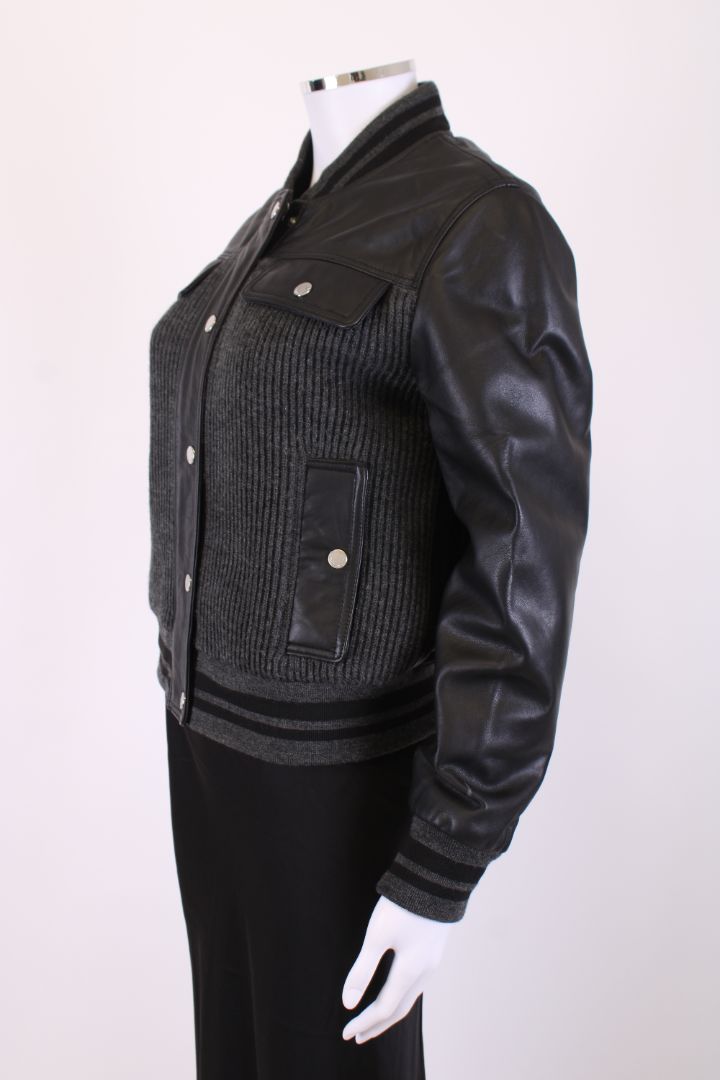 Claudie Pierlot Knit/ Leather Jacket Black/ Grey 8