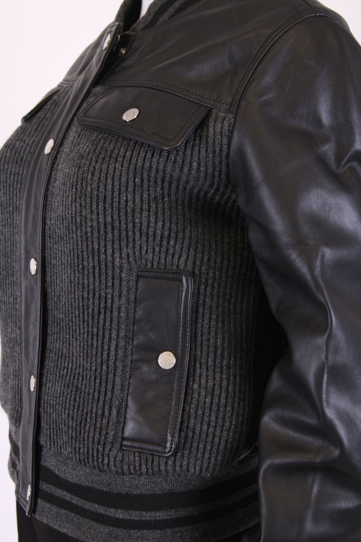 Claudie Pierlot Knit/ Leather Jacket Black/ Grey 8