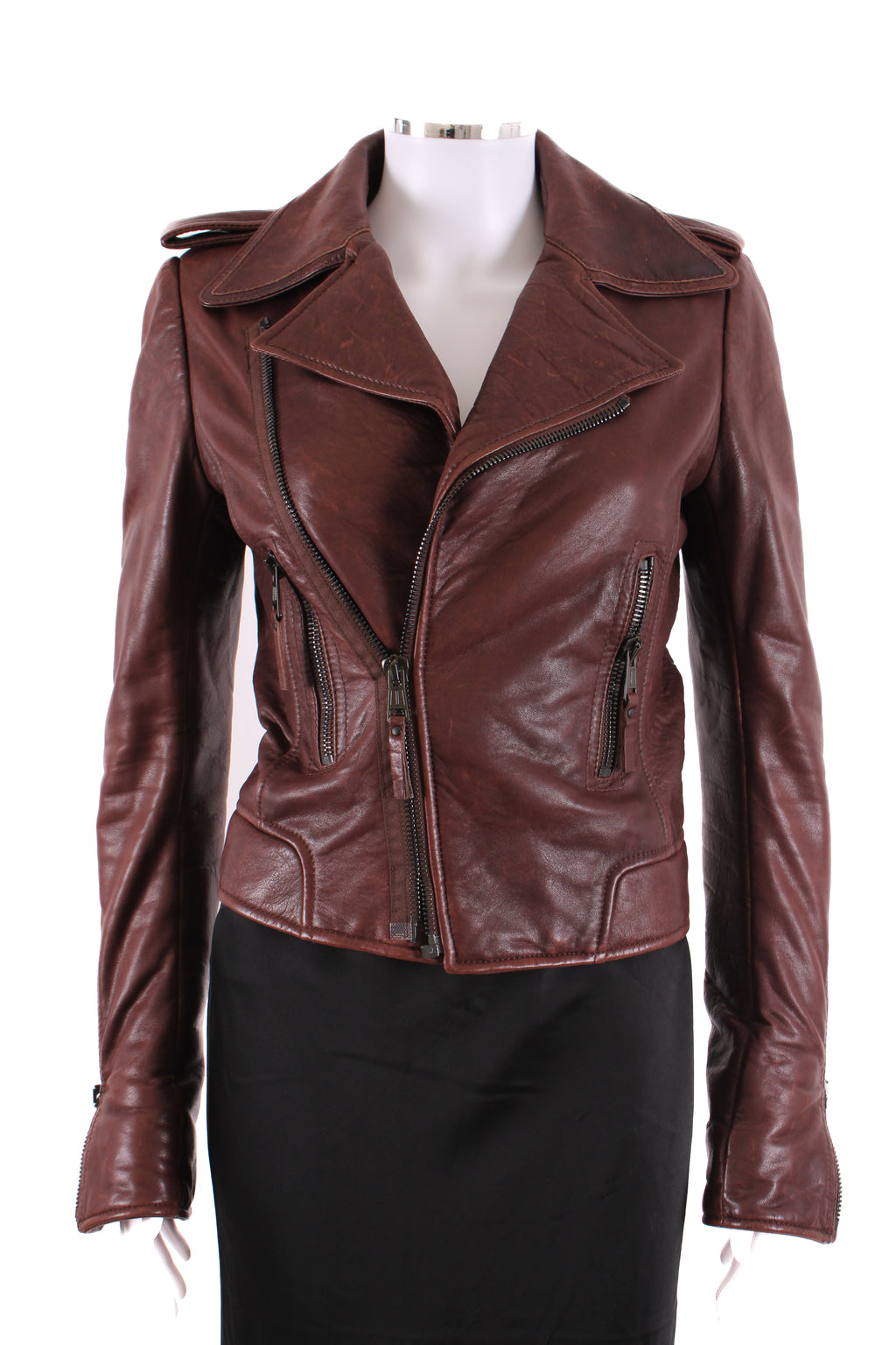 Balenciaga Leather Biker Jacket Brown 10