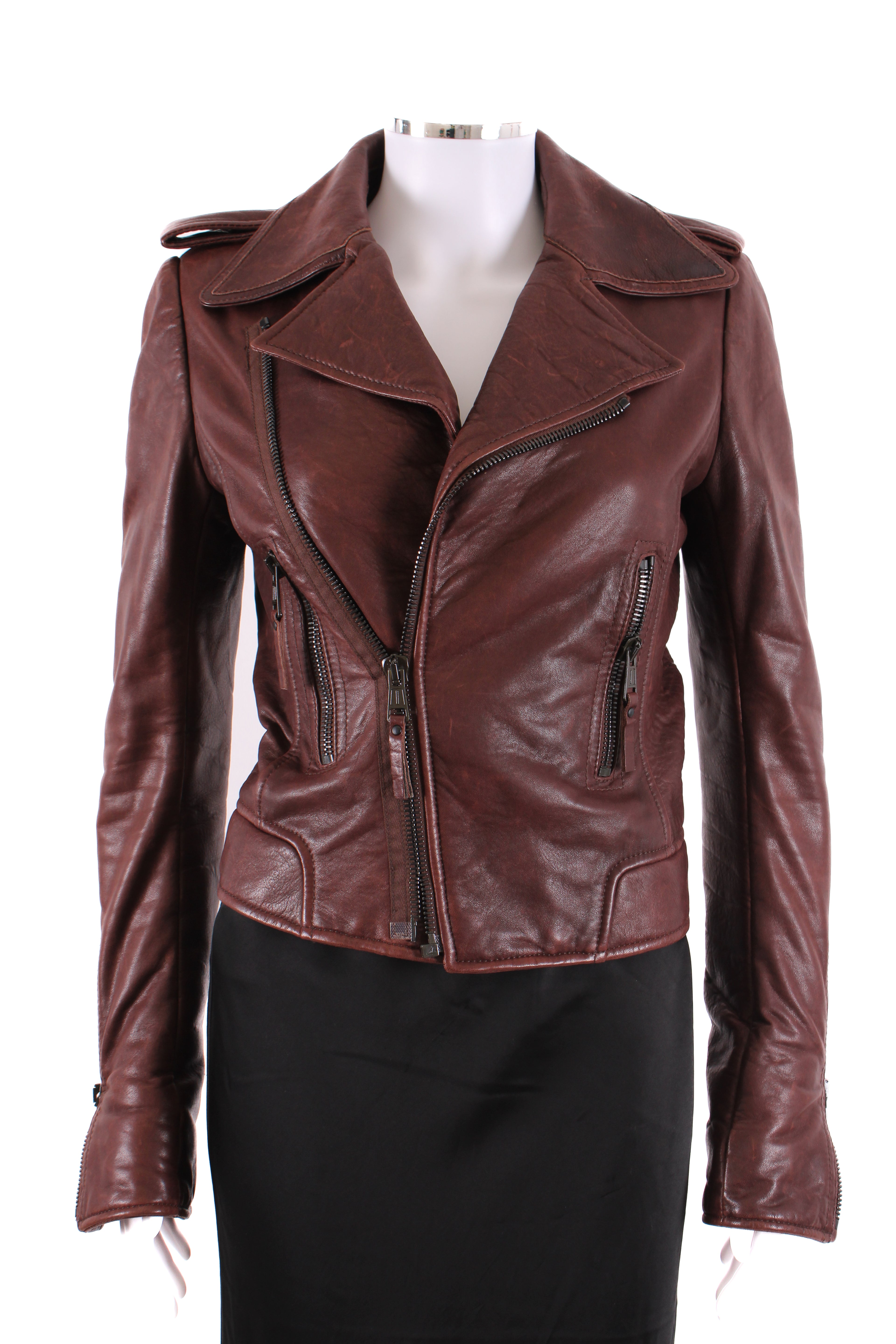 Balenciaga Leather Biker Jacket Brown 10