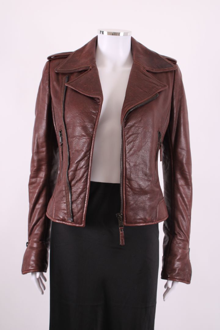 Balenciaga Leather Biker Jacket Brown 10