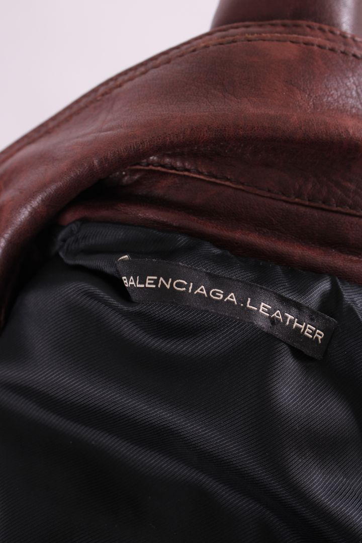 Balenciaga Leather Biker Jacket Brown 10