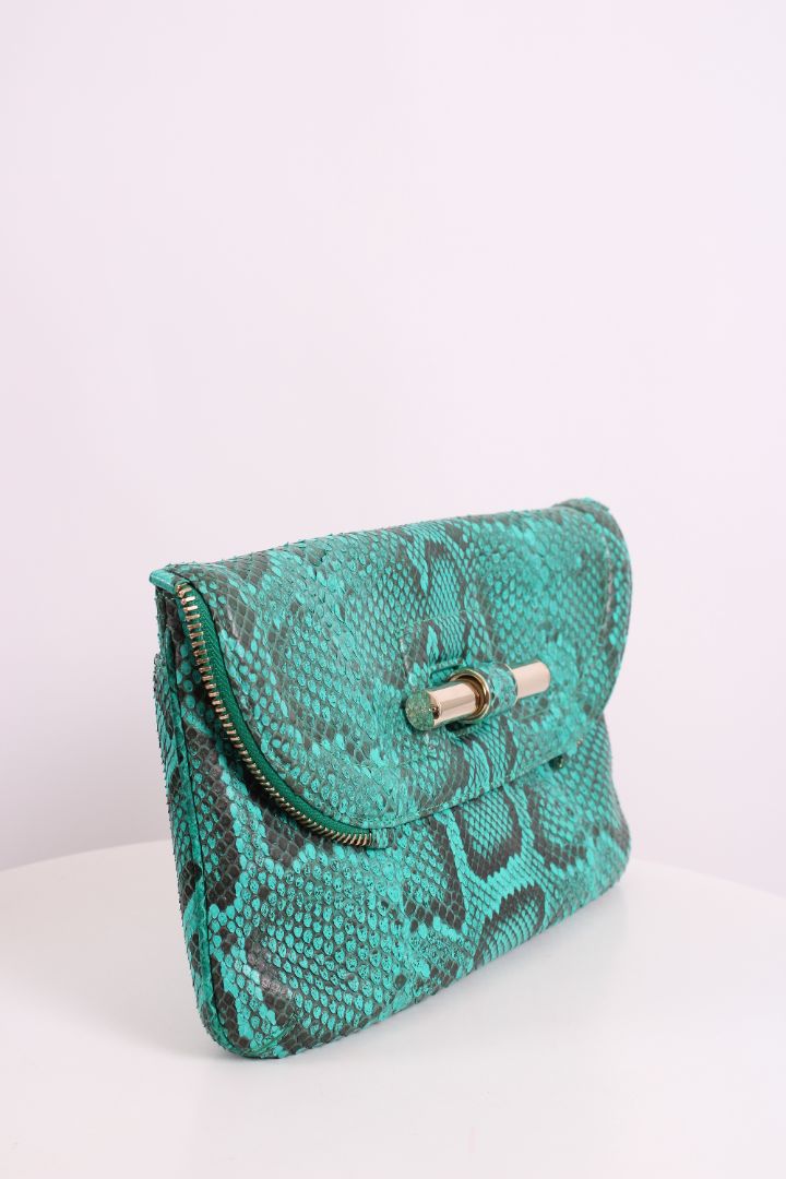 Jimmy Choo Python Jasmine Clutch Turquoise