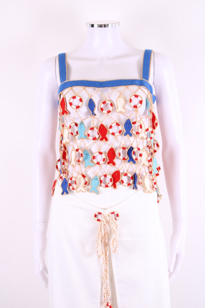 My Beachy Side Poisson Crochet Top & Trousers Set Blue/ White M