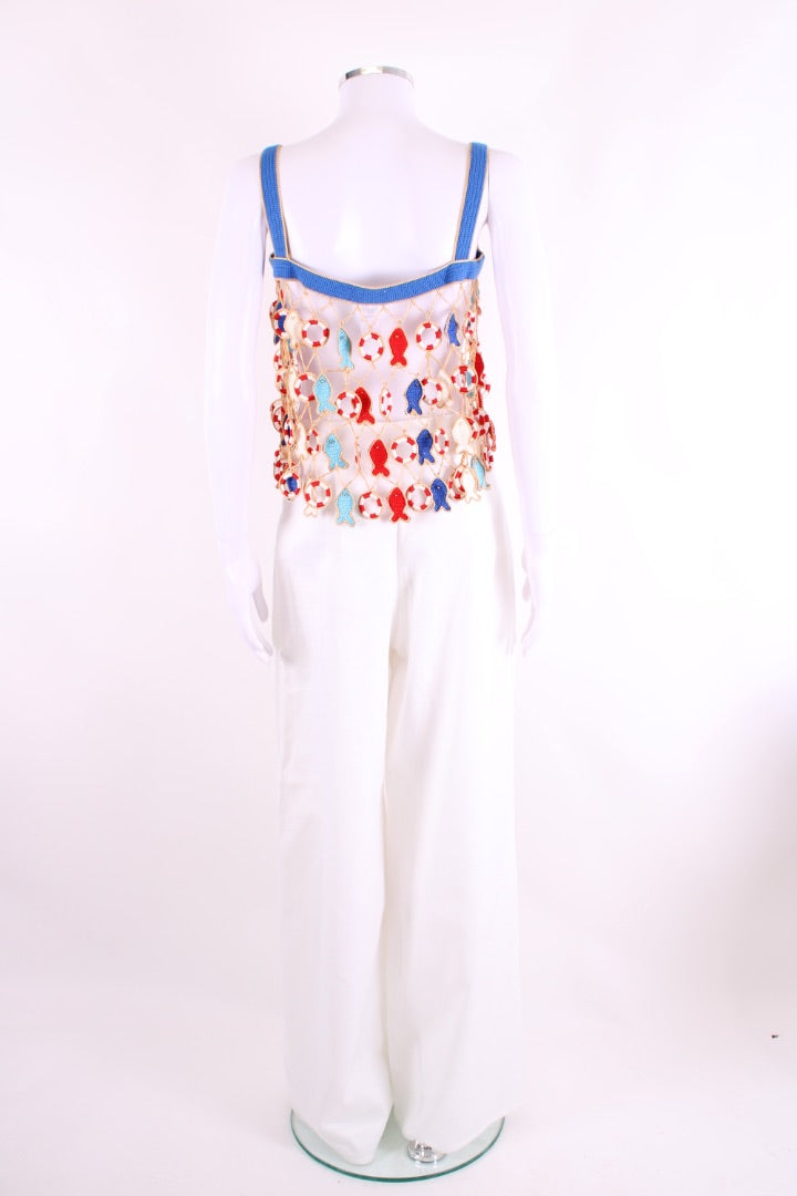 My Beachy Side Poisson Crochet Top & Trousers Set Blue/ White M