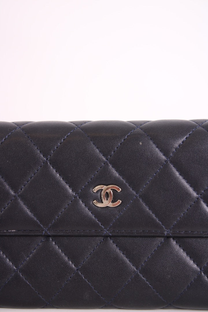 Chanel Lamb Skin long Purse Navy