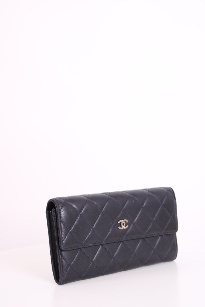 Chanel Lamb Skin long Purse Navy