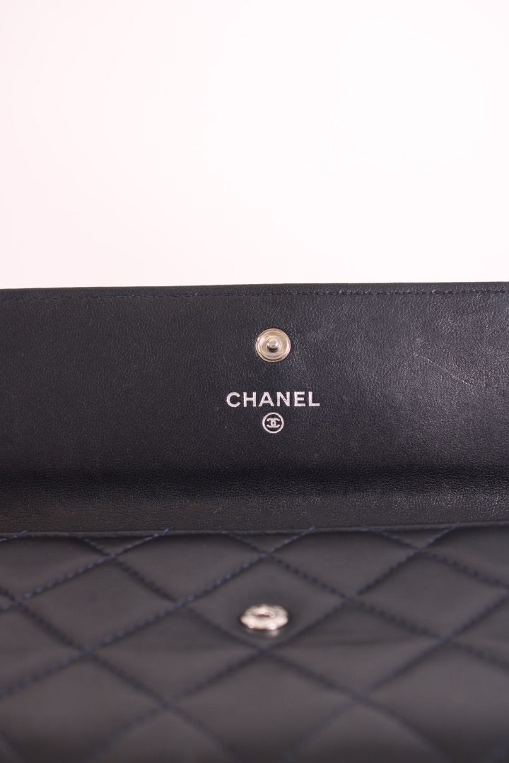 Chanel Lamb Skin long Purse Navy