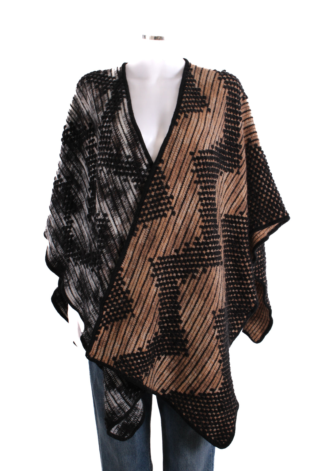 Missoni Poncho knitted brown/black patterend One Size