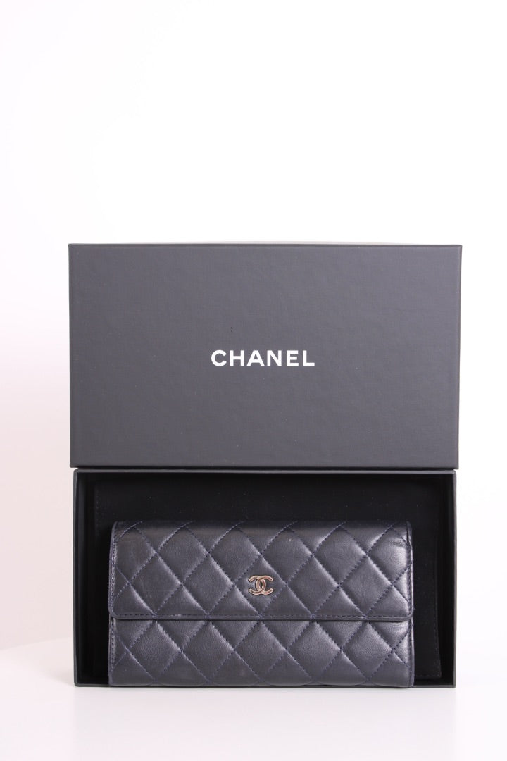 Chanel Lamb Skin long Purse Navy
