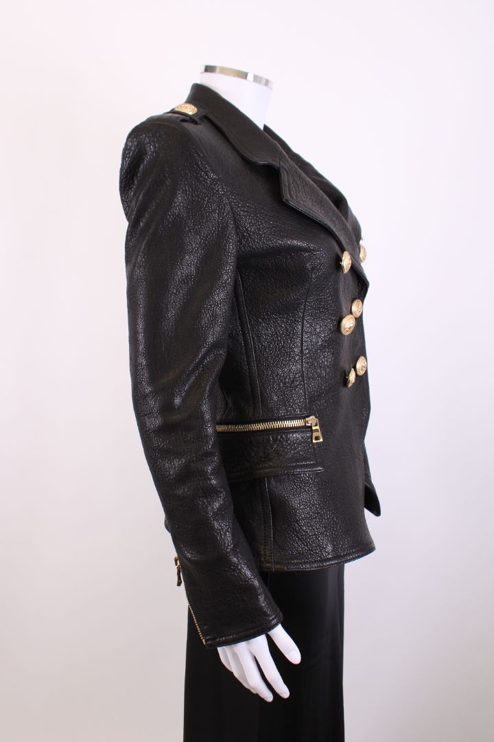 Balmain Leather Blazer Black 38