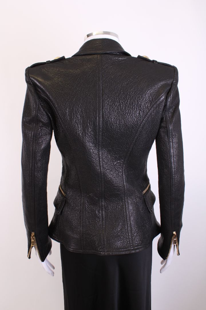 Balmain Leather Blazer Black 38