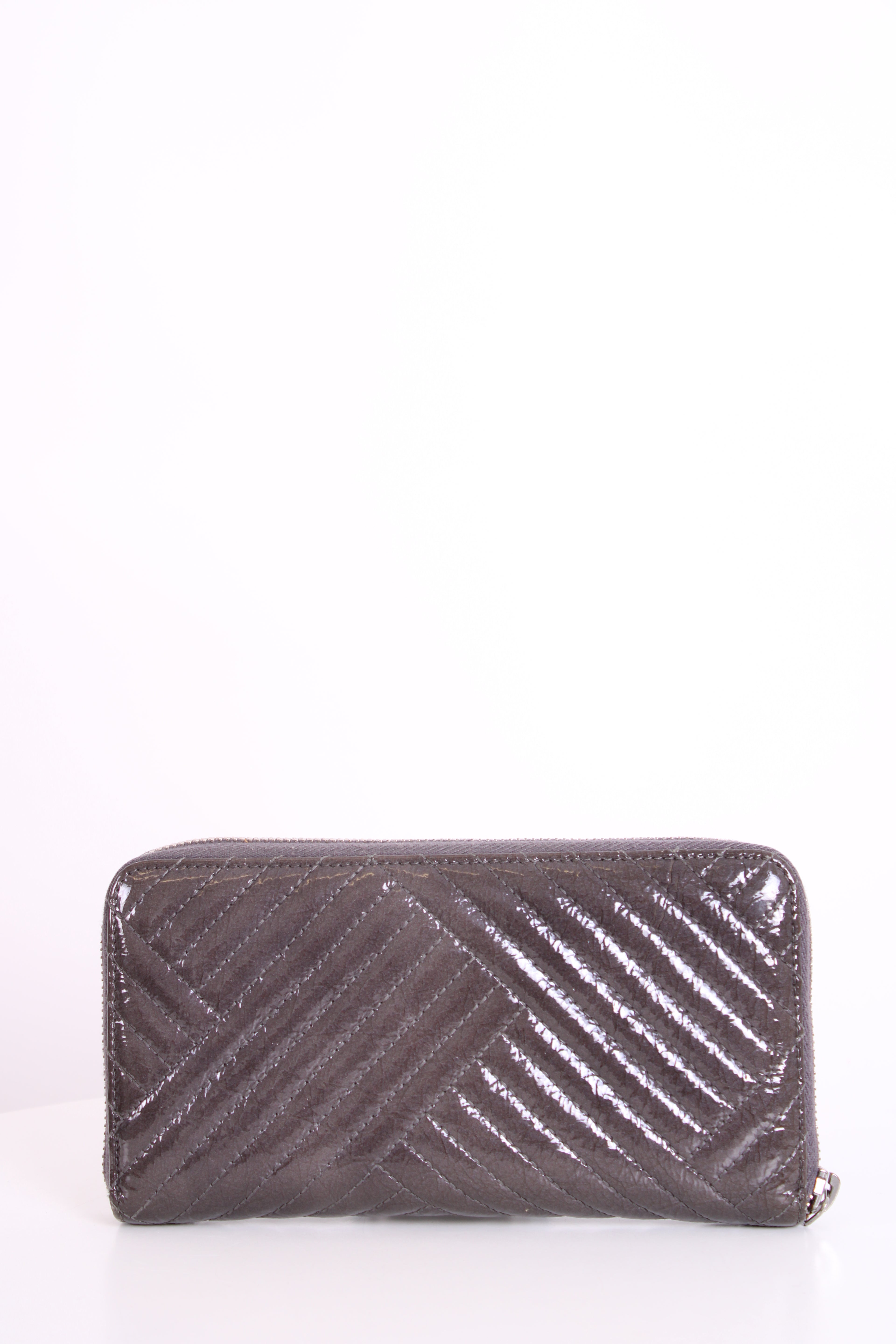 Chanel Patent Leather Quilted Purse Grey N